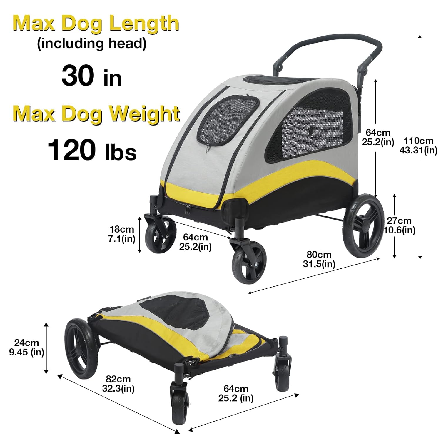 Dog Stroller Pet Pushchair Foldable Travel Cart size XL